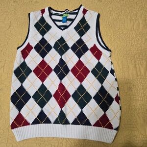 Vintage Y2K Sweater Vest XS Argyle Vneck Knit Ribbed Striped Sleeveless Preppy